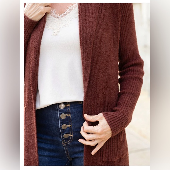 Bambü Cowl Neck Cherry Walnut Cardigan - Picture 2 of 12
